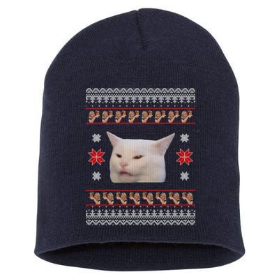 Funny Woman Yelling At Cat Meme Ugly Christmas Short Acrylic Beanie