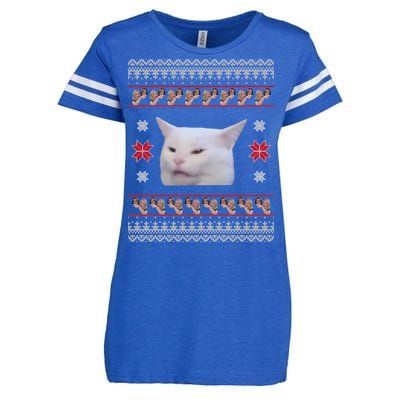 Funny Woman Yelling At Cat Meme Ugly Christmas Enza Ladies Jersey Football T-Shirt