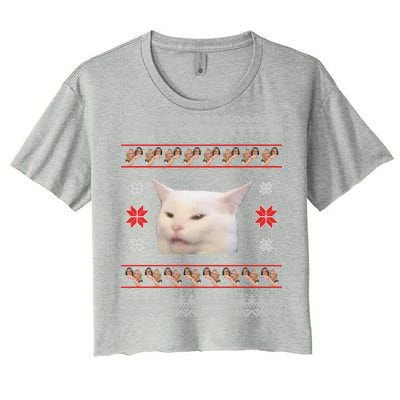 Funny Woman Yelling At Cat Meme Ugly Christmas Women's Crop Top Tee