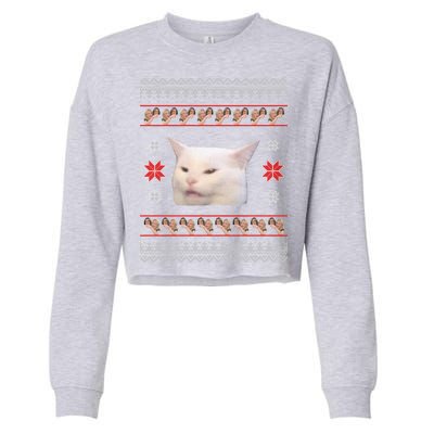 Funny Woman Yelling At Cat Meme Ugly Christmas Cropped Pullover Crew