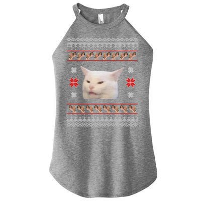 Funny Woman Yelling At Cat Meme Ugly Christmas Women's Perfect Tri Rocker Tank