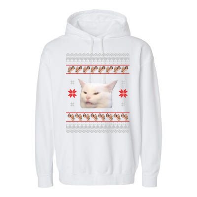 Funny Woman Yelling At Cat Meme Ugly Christmas Garment-Dyed Fleece Hoodie