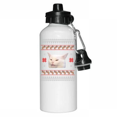 Funny Woman Yelling At Cat Meme Ugly Christmas Aluminum Water Bottle