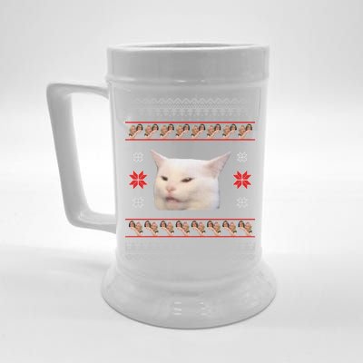 Funny Woman Yelling At Cat Meme Ugly Christmas Beer Stein