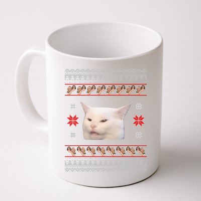 Funny Woman Yelling At Cat Meme Ugly Christmas Coffee Mug