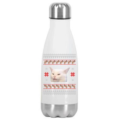 Funny Woman Yelling At Cat Meme Ugly Christmas Stainless Steel Insulated Water Bottle