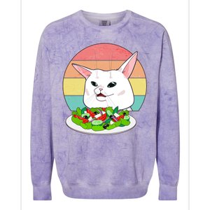 Funny Woman Yelling at Table Cat Meme Colorblast Crewneck Sweatshirt