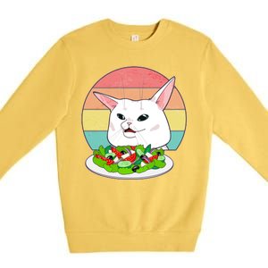 Funny Woman Yelling at Table Cat Meme Premium Crewneck Sweatshirt