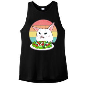 Funny Woman Yelling at Table Cat Meme Ladies PosiCharge Tri-Blend Wicking Tank