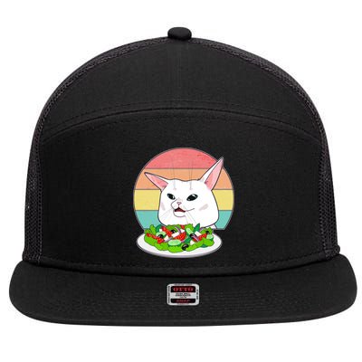 Funny Woman Yelling at Table Cat Meme 7 Panel Mesh Trucker Snapback Hat