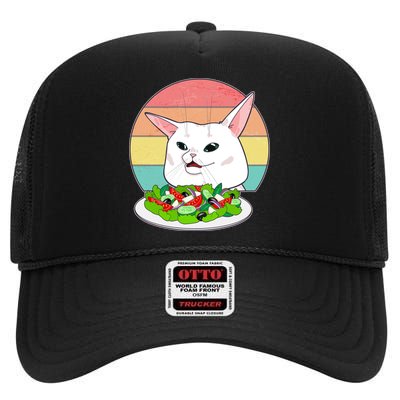 Funny Woman Yelling at Table Cat Meme High Crown Mesh Back Trucker Hat