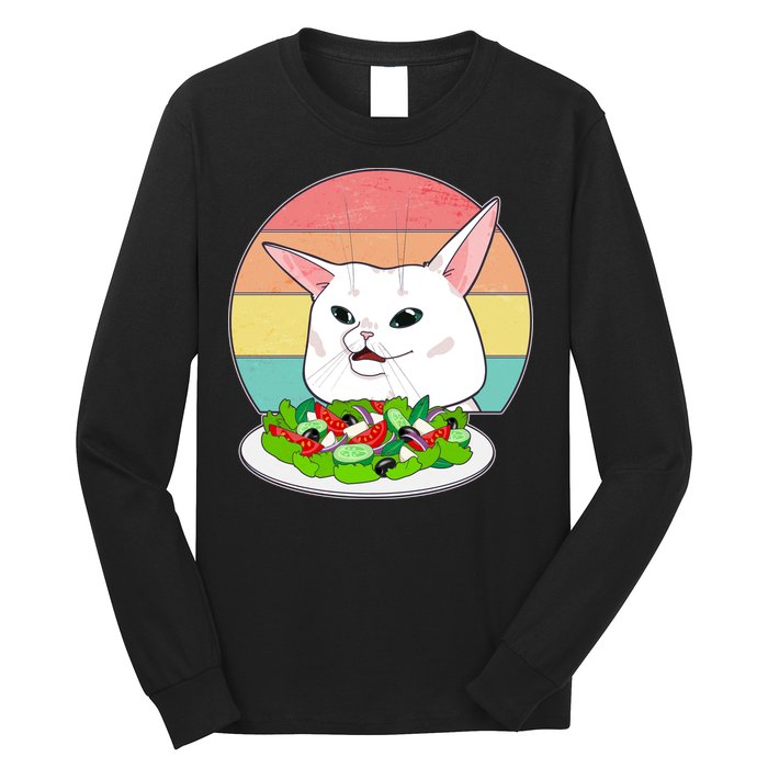 Funny Woman Yelling at Table Cat Meme Long Sleeve Shirt