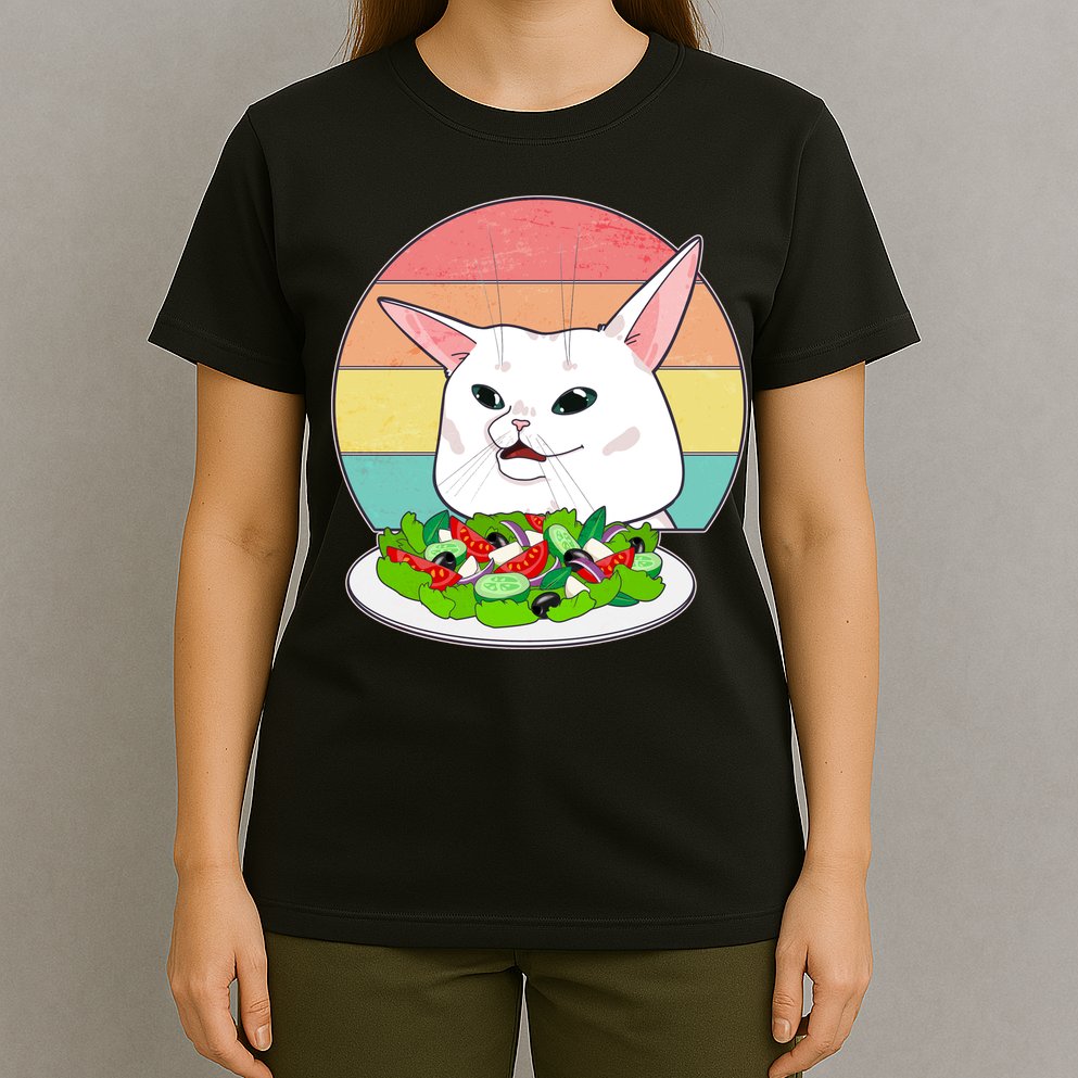 Funny Woman Yelling at Table Cat Meme T-Shirt