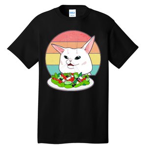 Funny Woman Yelling at Table Cat Meme Tall T-Shirt