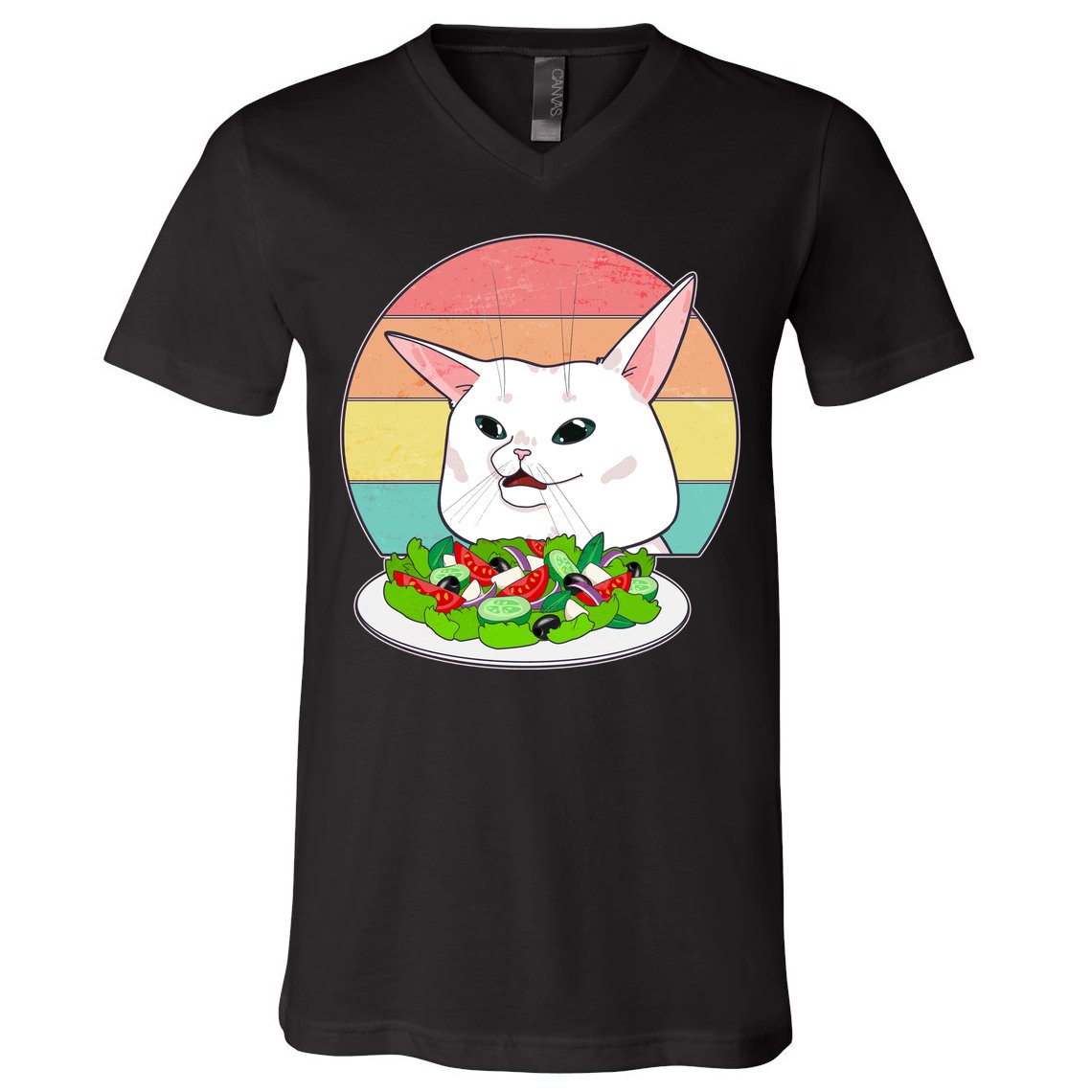 Funny Woman Yelling at Table Cat Meme V-Neck T-Shirt