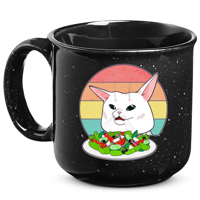 Funny Woman Yelling at Table Cat Meme 15oz Campfire Ceramic Mug