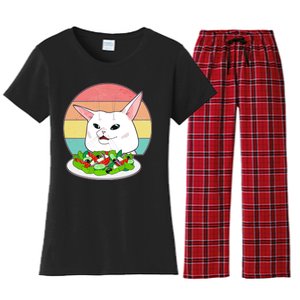 Funny Woman Yelling at Table Cat Meme Women's Flannel Pajama Set