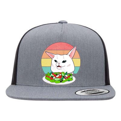 Funny Woman Yelling at Table Cat Meme Flat Bill Trucker Hat