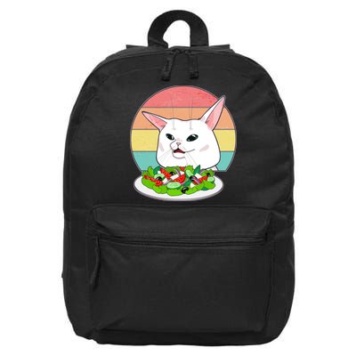 Funny Woman Yelling at Table Cat Meme 16 in Basic Backpack