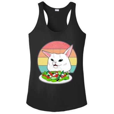 Funny Woman Yelling at Table Cat Meme Ladies PosiCharge Competitor Racerback Tank