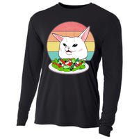 Funny Woman Yelling at Table Cat Meme Cooling Performance Long Sleeve Crew