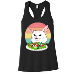 Funny Woman Yelling at Table Cat Meme Women's Racerback Tank