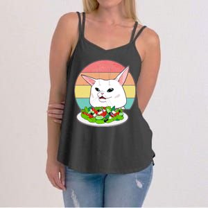 Funny Woman Yelling at Table Cat Meme Women's Strappy Tank