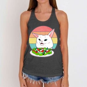 Funny Woman Yelling at Table Cat Meme Women's Knotted Racerback Tank