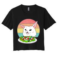 Funny Woman Yelling at Table Cat Meme Women's Crop Top Tee