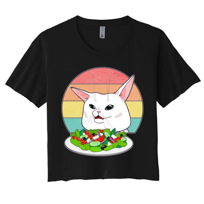 Funny Woman Yelling at Table Cat Meme Women's Crop Top Tee