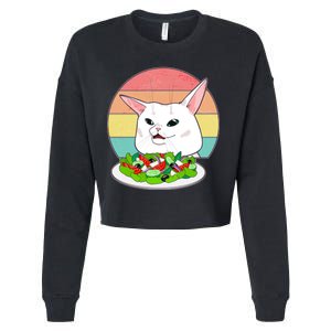 Funny Woman Yelling at Table Cat Meme Cropped Pullover Crew