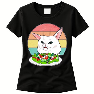 Funny Woman Yelling at Table Cat Meme Womens T-Shirt