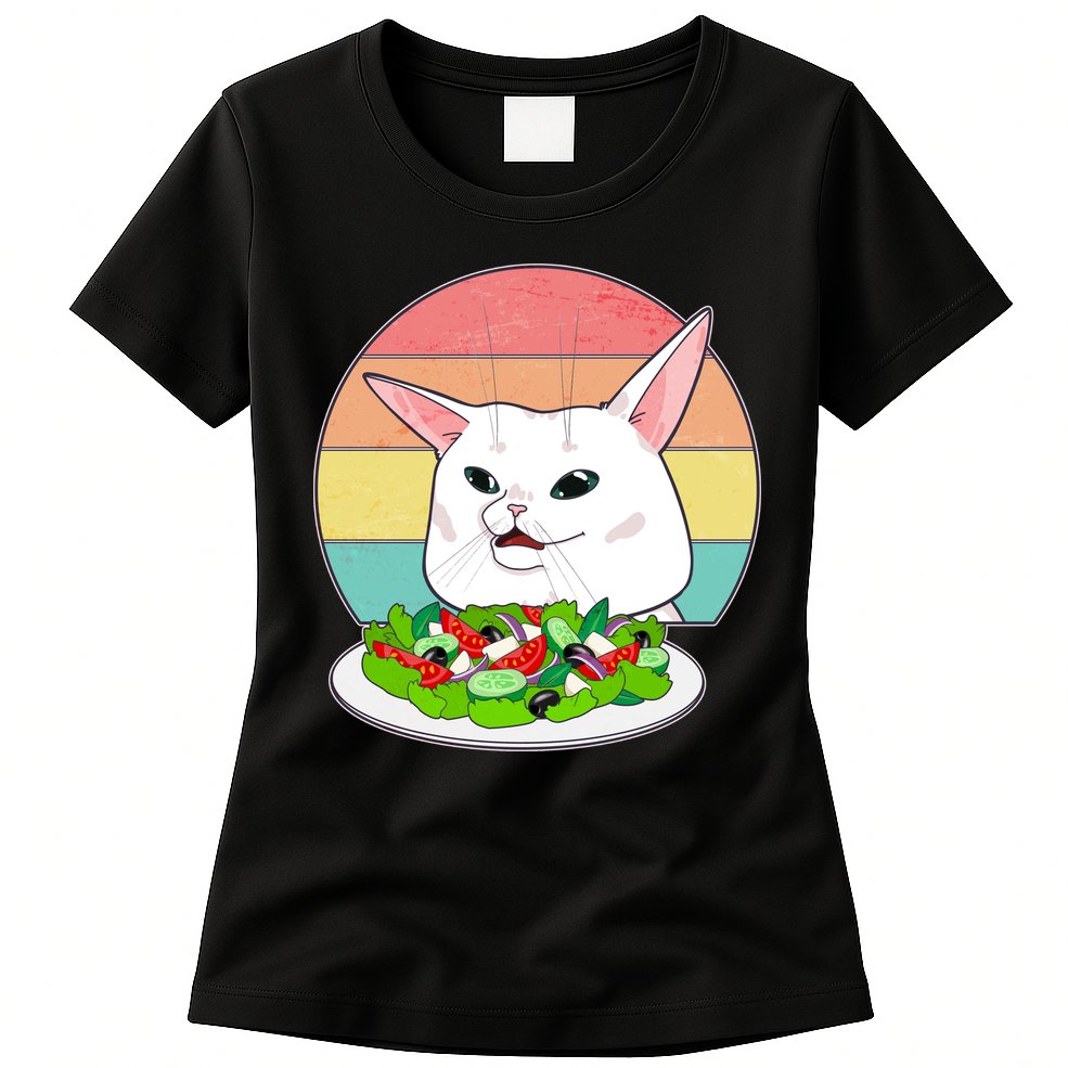 Funny Woman Yelling at Table Cat Meme Womens T-Shirt