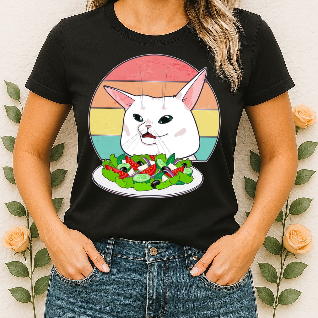 Funny Woman Yelling at Table Cat Meme Womens T-Shirt