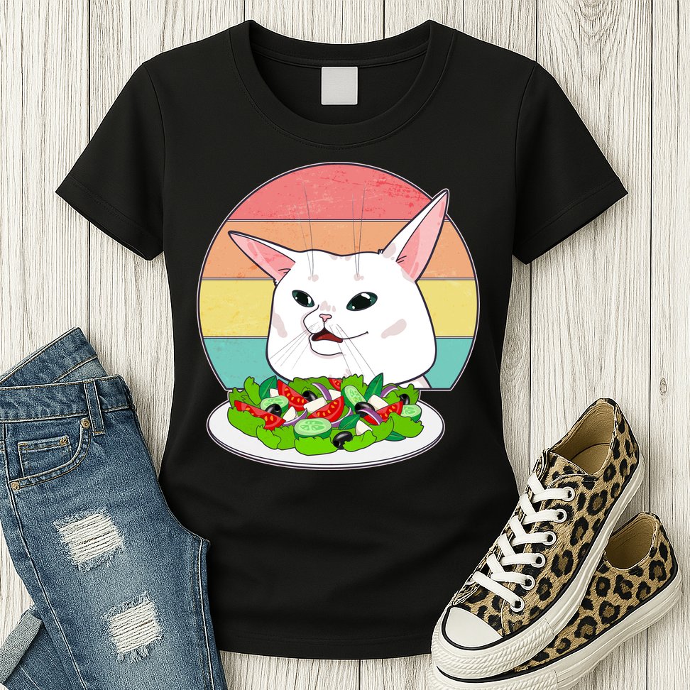 Funny Woman Yelling at Table Cat Meme Womens T-Shirt