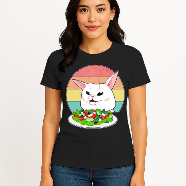 Funny Woman Yelling at Table Cat Meme Womens T-Shirt