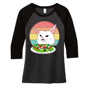 Funny Woman Yelling at Table Cat Meme Women's Tri-Blend 3/4-Sleeve Raglan Shirt