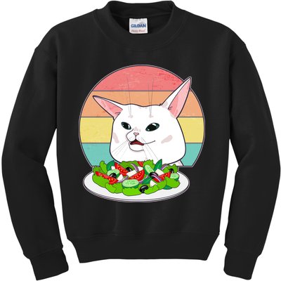 Funny Woman Yelling at Table Cat Meme Kids Sweatshirt