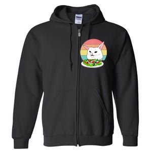 Funny Woman Yelling at Table Cat Meme Full Zip Hoodie