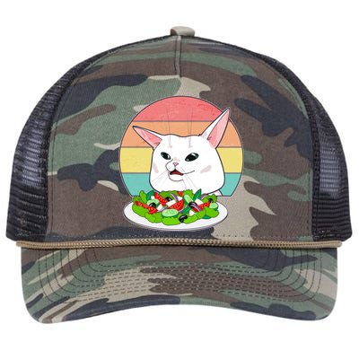 Funny Woman Yelling at Table Cat Meme Retro Rope Trucker Hat Cap