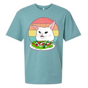 Funny Woman Yelling at Table Cat Meme Sueded Cloud Jersey T-Shirt