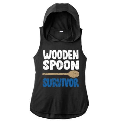 Funny Wooden Spoon Survivor Distressed Ladies PosiCharge Tri-Blend Wicking Draft Hoodie Tank