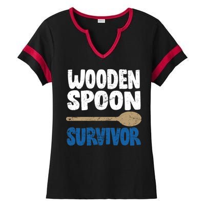 Funny Wooden Spoon Survivor Distressed Ladies Halftime Notch Neck Tee