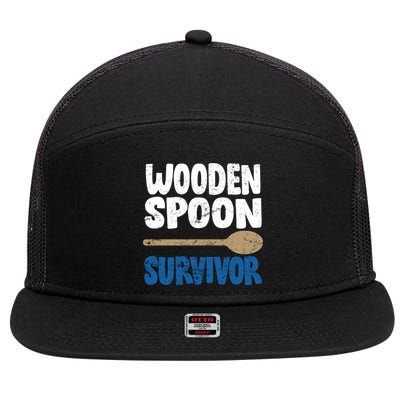 Funny Wooden Spoon Survivor Distressed 7 Panel Mesh Trucker Snapback Hat