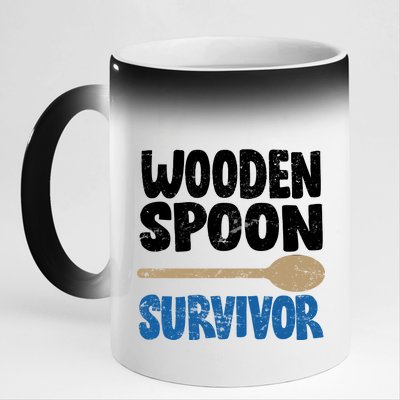 Funny Wooden Spoon Survivor Distressed 11oz Black Color Changing Mug