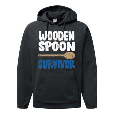 Funny Wooden Spoon Survivor Distressed Performance Fleece Hoodie