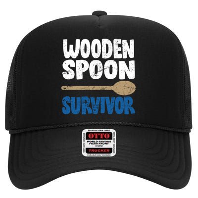 Funny Wooden Spoon Survivor Distressed High Crown Mesh Back Trucker Hat