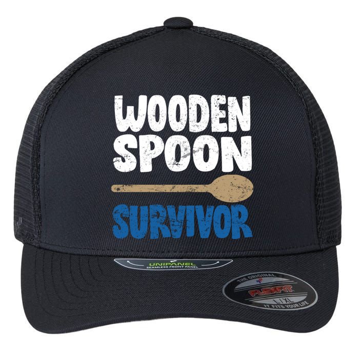 Funny Wooden Spoon Survivor Distressed Flexfit Unipanel Trucker Cap