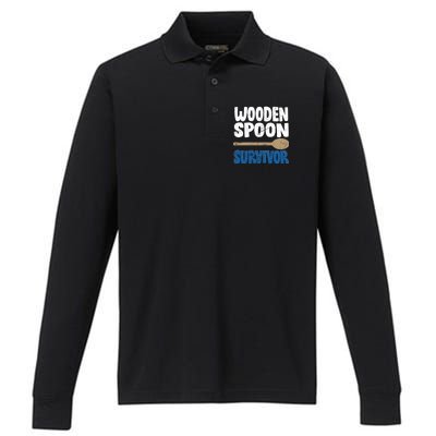 Funny Wooden Spoon Survivor Distressed Performance Long Sleeve Polo