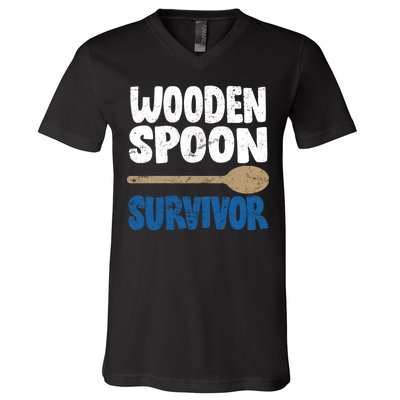 Funny Wooden Spoon Survivor Distressed V-Neck T-Shirt